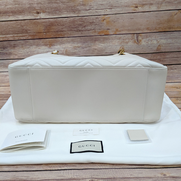 Gucci Marmont Chevron White Leather Shoulder Bag - Picture 4 of 8